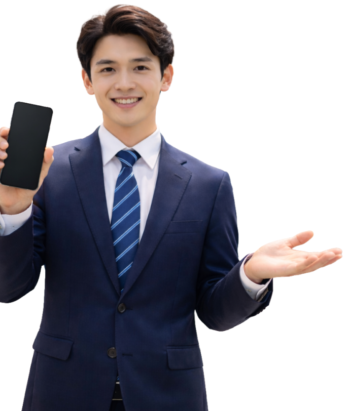 スマホを持つスタッフ